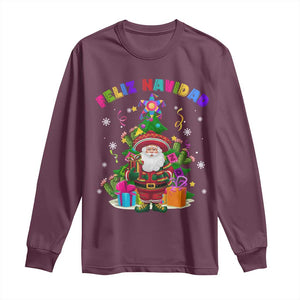 Funny Christmas In Mexico Long Sleeve Shirt Feliz Navidad Sombrero Santa Xmas Tree TS11 Maroon Print Your Wear