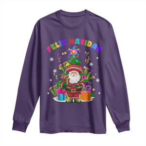 Funny Christmas In Mexico Long Sleeve Shirt Feliz Navidad Sombrero Santa Xmas Tree TS11 Purple Print Your Wear