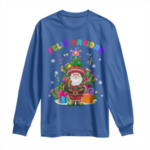 Funny Christmas In Mexico Long Sleeve Shirt Feliz Navidad Sombrero Santa Xmas Tree TS11 Royal Blue Print Your Wear