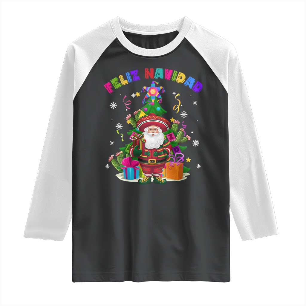 Funny Christmas In Mexico Raglan Shirt Feliz Navidad Sombrero Santa Xmas Tree TS11 Black White Print Your Wear