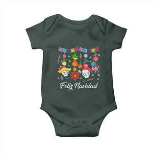 Feliz Navidad Baby Onesie Funny Christmas In Mexico Sugar Skull Pinata Star TS11 Dark Forest Green Print Your Wear