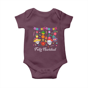 Feliz Navidad Baby Onesie Funny Christmas In Mexico Sugar Skull Pinata Star TS11 Maroon Print Your Wear