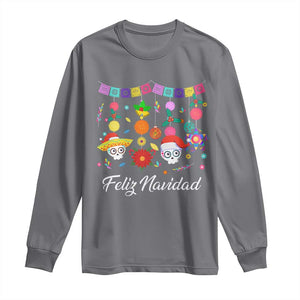 Feliz Navidad Long Sleeve Shirt Funny Christmas In Mexico Sugar Skull Pinata Star TS11 Charcoal Print Your Wear