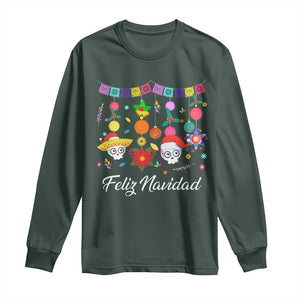 Feliz Navidad Long Sleeve Shirt Funny Christmas In Mexico Sugar Skull Pinata Star TS11 Dark Forest Green Print Your Wear