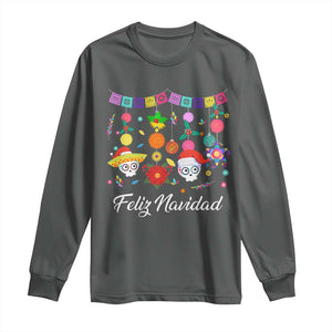 Feliz Navidad Long Sleeve Shirt Funny Christmas In Mexico Sugar Skull Pinata Star TS11 Dark Heather Print Your Wear