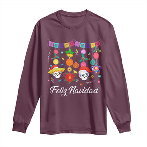 Feliz Navidad Long Sleeve Shirt Funny Christmas In Mexico Sugar Skull Pinata Star TS11 Maroon Print Your Wear