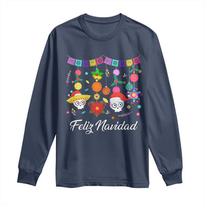 Feliz Navidad Long Sleeve Shirt Funny Christmas In Mexico Sugar Skull Pinata Star TS11 Navy Print Your Wear