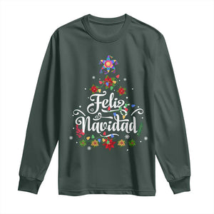 Christmas In Mexico Long Sleeve Shirt Feliz Navidad Pinata Star Xmas Tree TS11 Dark Forest Green Print Your Wear