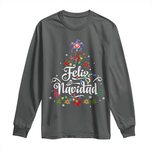 Christmas In Mexico Long Sleeve Shirt Feliz Navidad Pinata Star Xmas Tree TS11 Dark Heather Print Your Wear