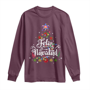 Christmas In Mexico Long Sleeve Shirt Feliz Navidad Pinata Star Xmas Tree TS11 Maroon Print Your Wear