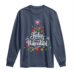 Christmas In Mexico Long Sleeve Shirt Feliz Navidad Pinata Star Xmas Tree TS11 Navy Print Your Wear