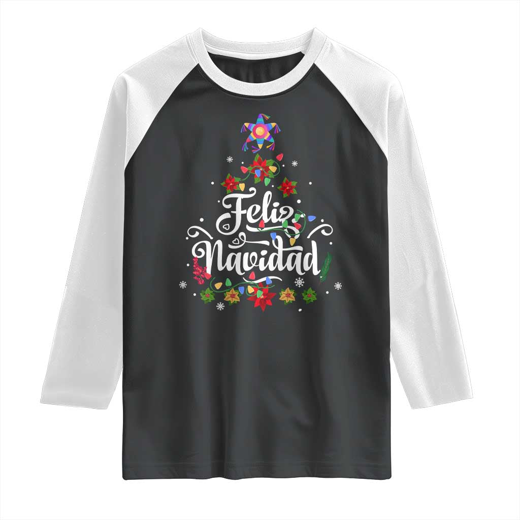 Christmas In Mexico Raglan Shirt Feliz Navidad Pinata Star Xmas Tree TS11 Black White Print Your Wear