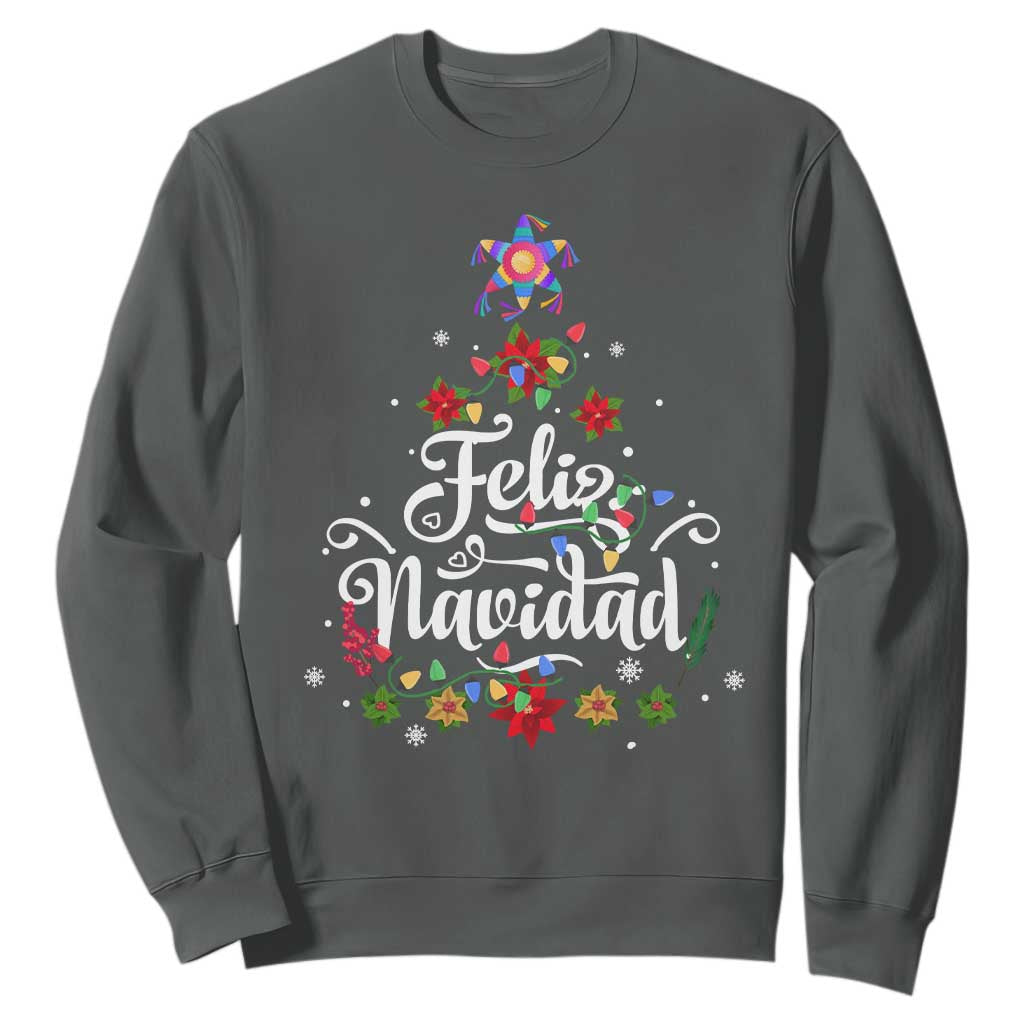 Christmas In Mexico Sweatshirt Feliz Navidad Pinata Star Xmas Tree TS11 Dark Heather Print Your Wear