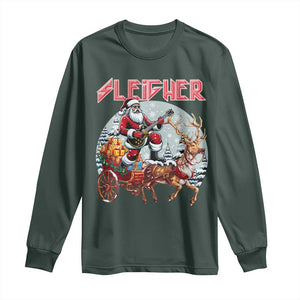 Funny Santa Heavy Metal Christmas Long Sleeve Shirt Sleigher Xmas Rock & Roll TS11 Dark Forest Green Print Your Wear