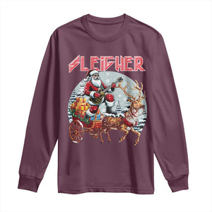 Funny Santa Heavy Metal Christmas Long Sleeve Shirt Sleigher Xmas Rock & Roll TS11 Maroon Print Your Wear