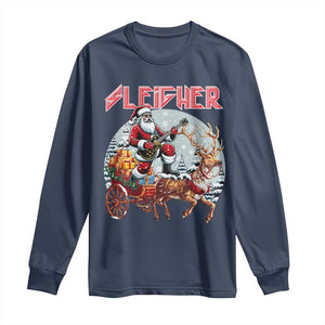 Funny Santa Heavy Metal Christmas Long Sleeve Shirt Sleigher Xmas Rock & Roll TS11 Navy Print Your Wear