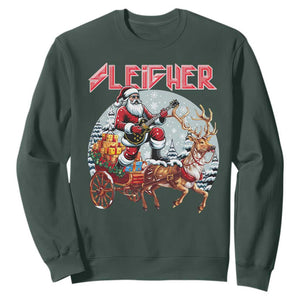 Funny Santa Heavy Metal Christmas Sweatshirt Sleigher Xmas Rock & Roll TS11 Dark Forest Green Print Your Wear