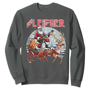 Funny Santa Heavy Metal Christmas Sweatshirt Sleigher Xmas Rock & Roll TS11 Dark Heather Print Your Wear