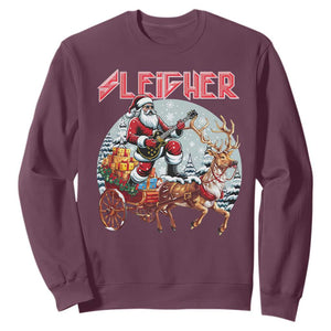 Funny Santa Heavy Metal Christmas Sweatshirt Sleigher Xmas Rock & Roll TS11 Maroon Print Your Wear