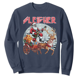 Funny Santa Heavy Metal Christmas Sweatshirt Sleigher Xmas Rock & Roll TS11 Navy Print Your Wear