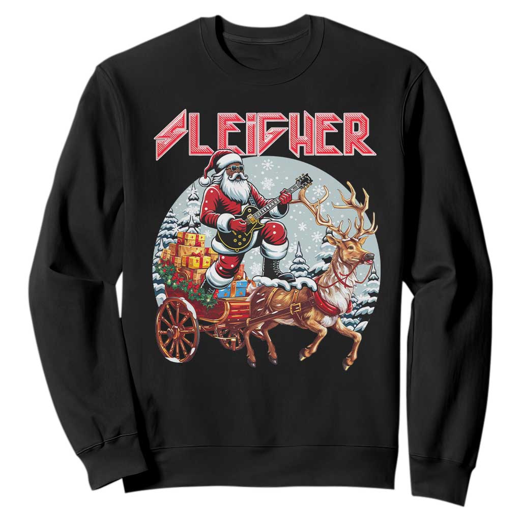 Funny Black Santa Heavy Metal Christmas Sweatshirt Sleigher Xmas Rock & Roll TS11 Black Print Your Wear