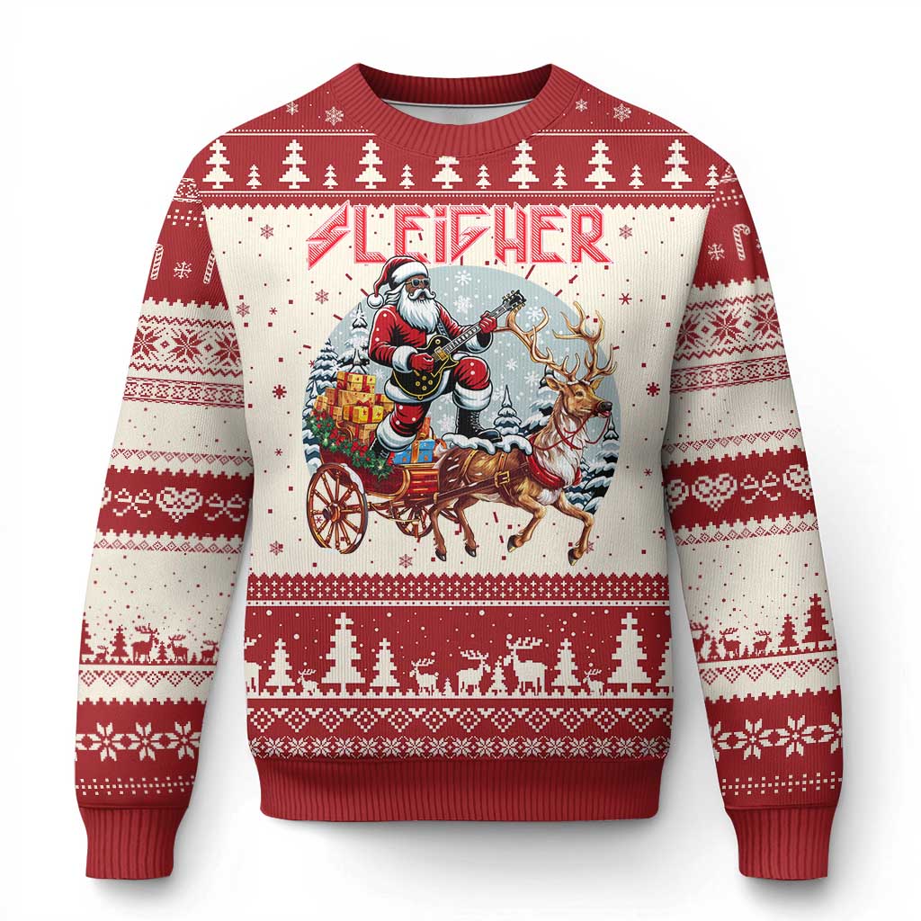 Funny Black Santa Heavy Metal Xmas Ugly Christmas Sweater Sleigher Xmas Rock & Roll TS11 Red Print Your Wear