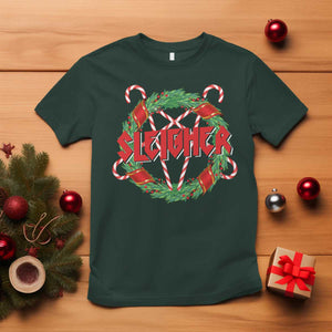 Funny Christmas Heavy Metal T Shirt Sleigher Xmas Pentagram Candy Cane TS11 Dark Forest Green Print Your Wear