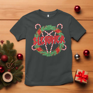 Funny Christmas Heavy Metal T Shirt Sleigher Xmas Pentagram Candy Cane TS11 Dark Heather Print Your Wear