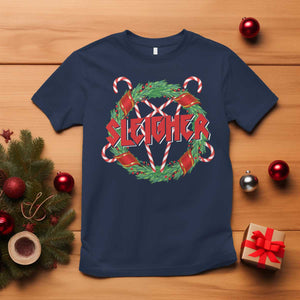 Funny Christmas Heavy Metal T Shirt Sleigher Xmas Pentagram Candy Cane TS11 Navy Print Your Wear