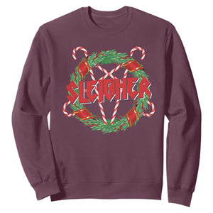 Funny Christmas Heavy Metal Sweatshirt Sleigher Xmas Pentagram Candy Cane TS11 Maroon Print Your Wear