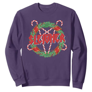 Funny Christmas Heavy Metal Sweatshirt Sleigher Xmas Pentagram Candy Cane TS11 Purple Print Your Wear