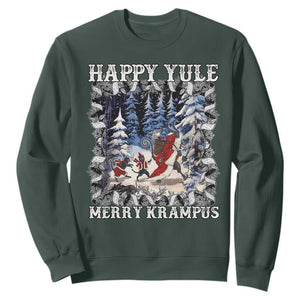 Happy Yule Merry Krampus Sweatshirt Vintage Krampus Black Cat TS11 Dark Forest Green Print Your Wear