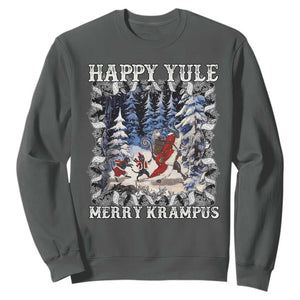 Happy Yule Merry Krampus Sweatshirt Vintage Krampus Black Cat TS11 Dark Heather Print Your Wear