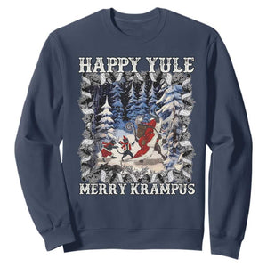 Happy Yule Merry Krampus Sweatshirt Vintage Krampus Black Cat TS11 Navy Print Your Wear