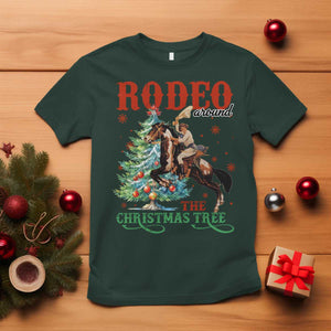 Western Christmas T Shirt Rodeo Around The Christmas Tree Cowgirl TS11 Dark Forest Green Print Your Wear