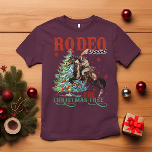 Western Christmas T Shirt Rodeo Around The Christmas Tree Cowgirl TS11 Maroon Print Your Wear