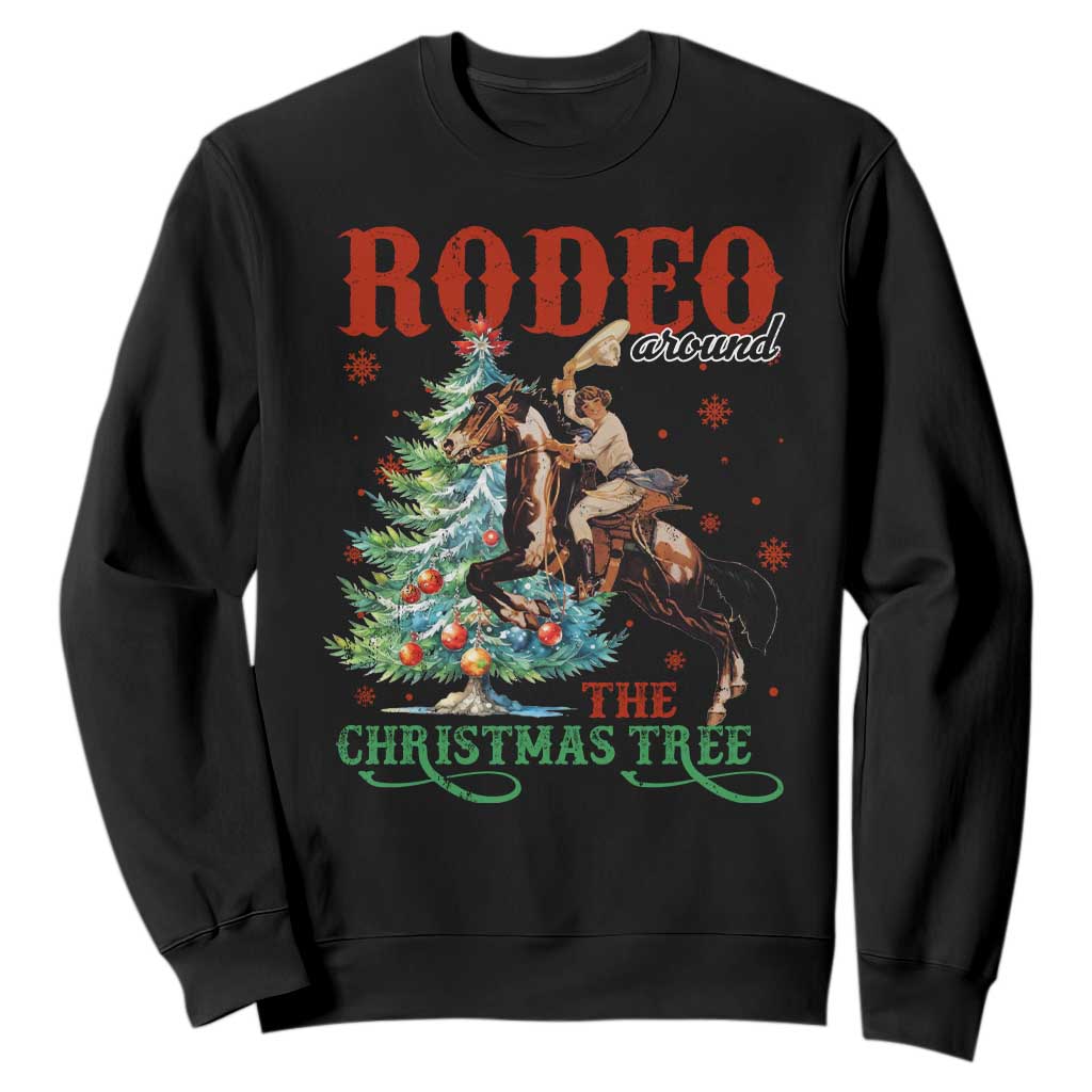 Western Christmas Sweatshirt Rodeo Around The Christmas Tree Cowgirl TS11 Black Print Your Wear