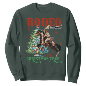 Western Christmas Sweatshirt Rodeo Around The Christmas Tree Cowgirl TS11 Dark Forest Green Print Your Wear