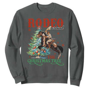 Western Christmas Sweatshirt Rodeo Around The Christmas Tree Cowgirl TS11 Dark Heather Print Your Wear