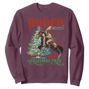 Western Christmas Sweatshirt Rodeo Around The Christmas Tree Cowgirl TS11 Maroon Print Your Wear