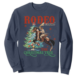 Western Christmas Sweatshirt Rodeo Around The Christmas Tree Cowgirl TS11 Navy Print Your Wear