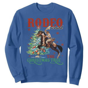 Western Christmas Sweatshirt Rodeo Around The Christmas Tree Cowgirl TS11 Royal Blue Print Your Wear