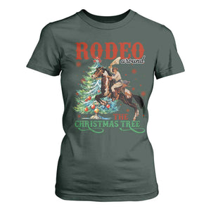 Western Christmas T Shirt For Women Rodeo Around The Christmas Tree Cowgirl TS11 Dark Forest Green Print Your Wear