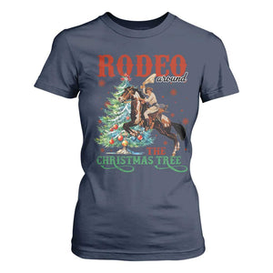 Western Christmas T Shirt For Women Rodeo Around The Christmas Tree Cowgirl TS11 Navy Print Your Wear