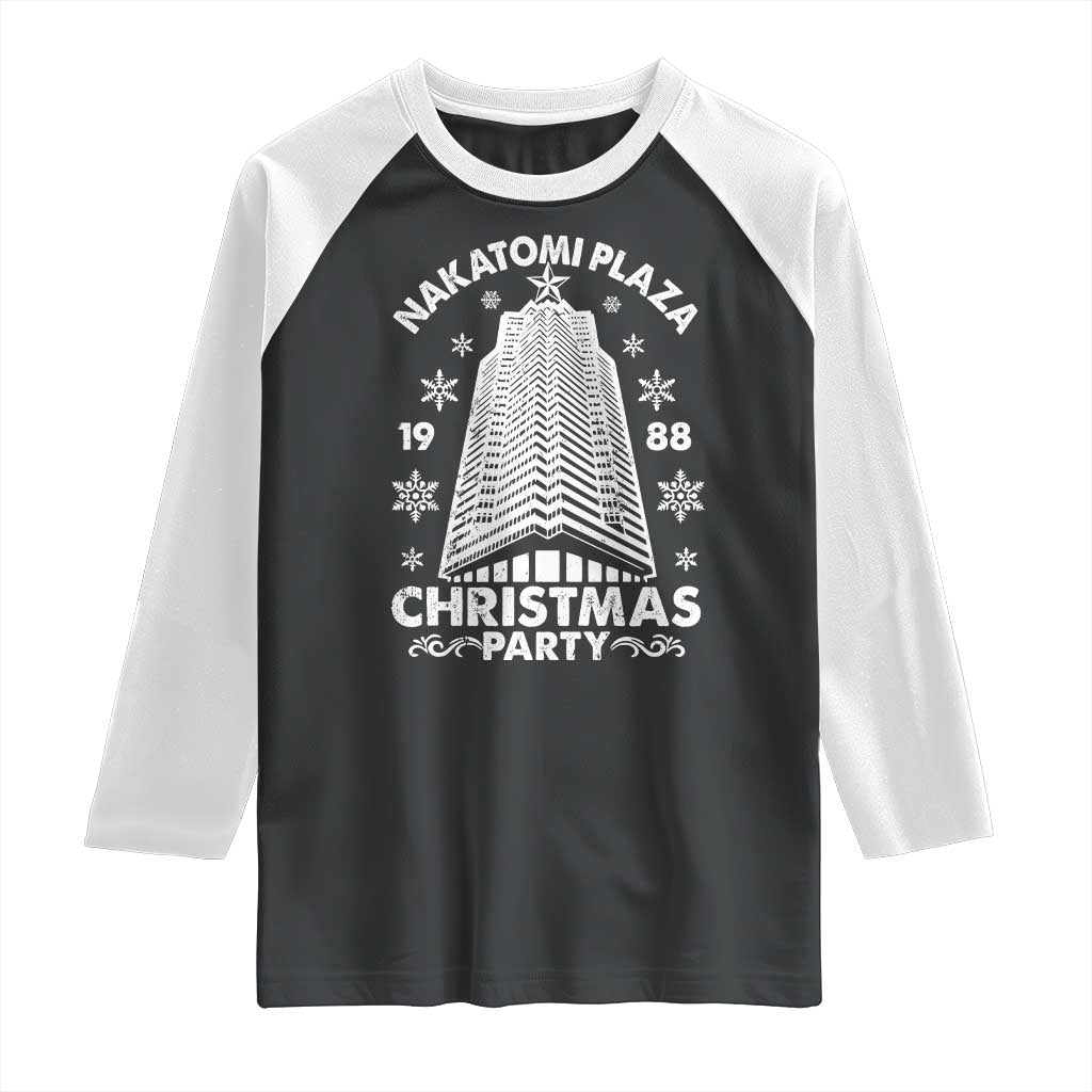 Nakatomi Plaza Raglan Shirt Christmas Party 1988 Vintage Snowflake TS11 Black White Print Your Wear