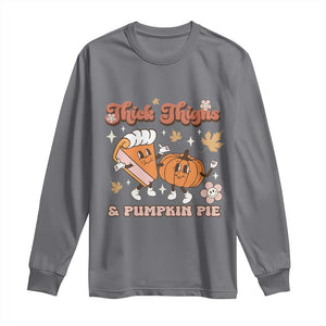 Funny Retro Thanksgiving Long Sleeve Shirt Thick Thighs And Pumpkin Pie Fall Season Family Matching TS11 Charcoal Print Your Wear