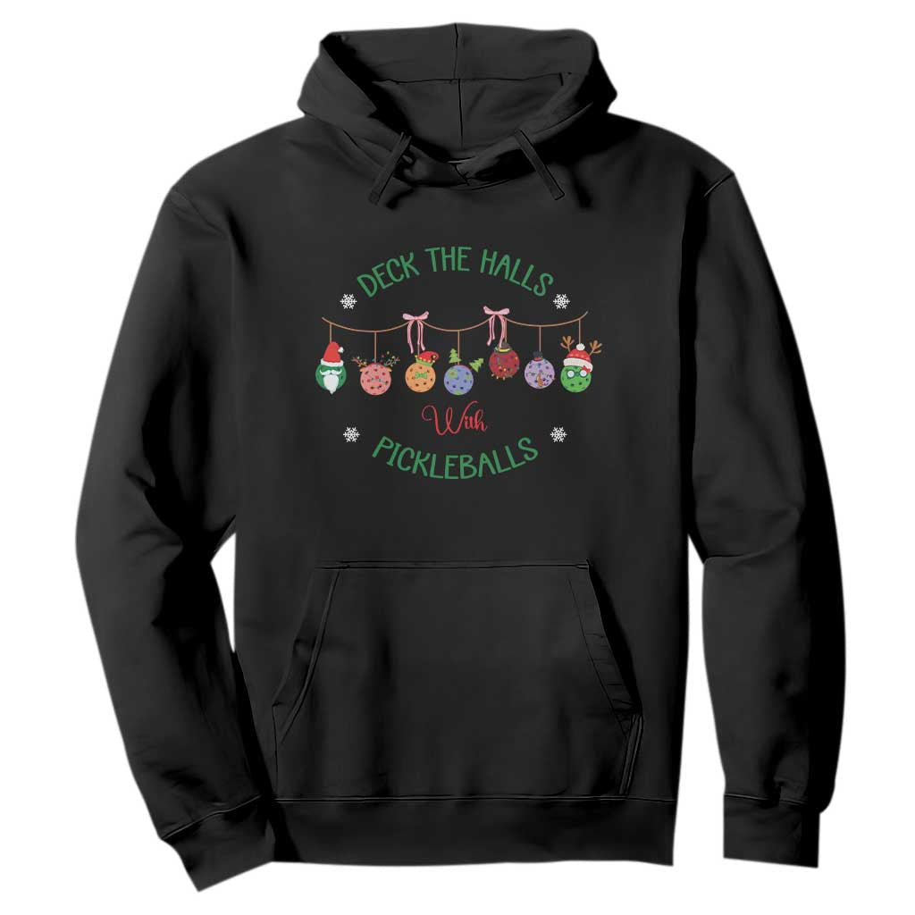 Funny Christmas Pickleball Hoodie Deck The Halls With Pickleballs Santa Hat TS11 Black Print Your Wear