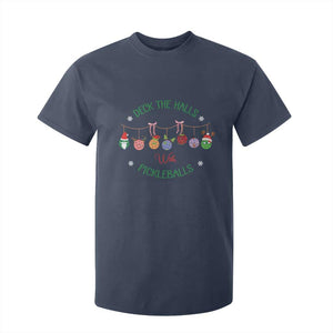 Funny Christmas Pickleball T Shirt For Kid Deck The Halls With Pickleballs Santa Hat TS11 Navy Print Your Wear