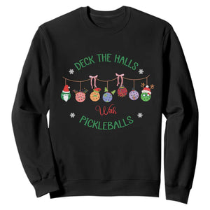 Funny Christmas Pickleball Sweatshirt Deck The Halls With Pickleballs Santa Hat TS11 Black Print Your Wear