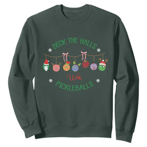 Funny Christmas Pickleball Sweatshirt Deck The Halls With Pickleballs Santa Hat TS11 Dark Forest Green Print Your Wear